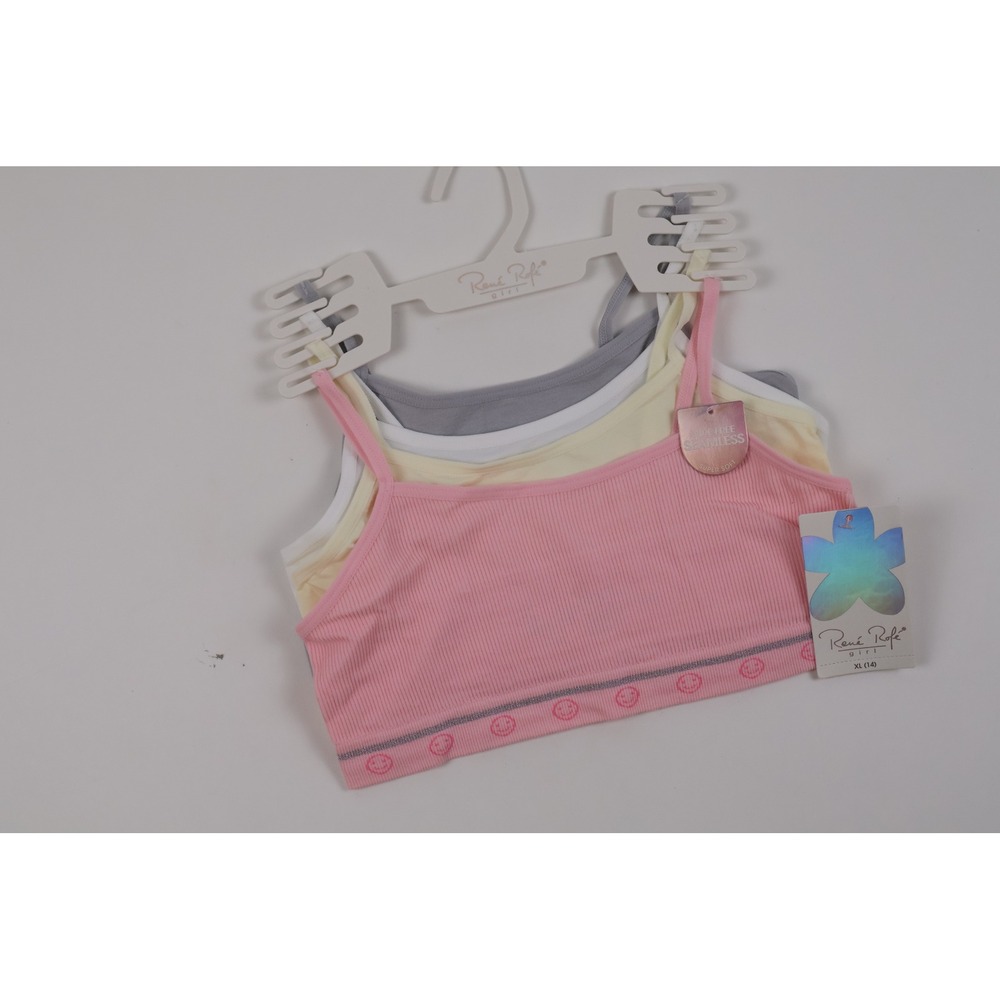 Rene Rofe Girls 4-Pack Seamless Ribbed Training Bras Pink Grey White XL 14 NWT